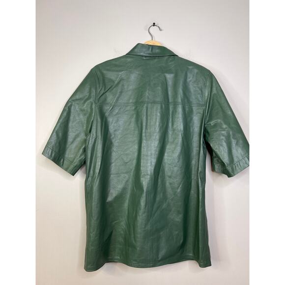NWT Iro Lamb Leather Signy Short Sleeve Top Leather in Vintage Green Sz: Small - Picture 7 of 8